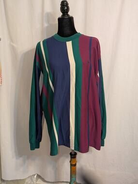VTG 90s Knights of Round Table Striped Streetwear Rugby Long Sleeve Shirt Sz L